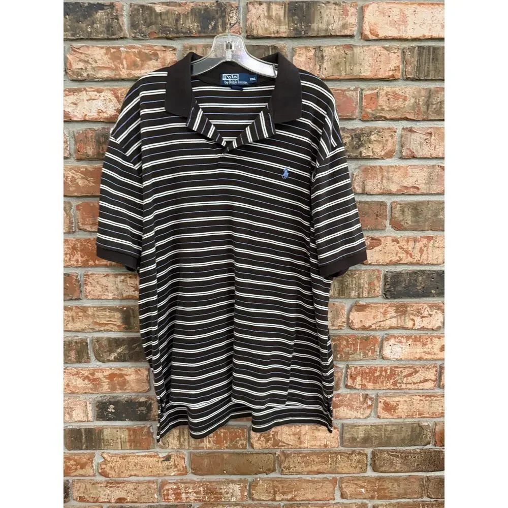 Polo Ralph Lauren Size XXL Brown Blue Striped Mens Polo Classic Preppy